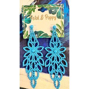 Petal & Poppy Blue Beaded Statement Earrings
